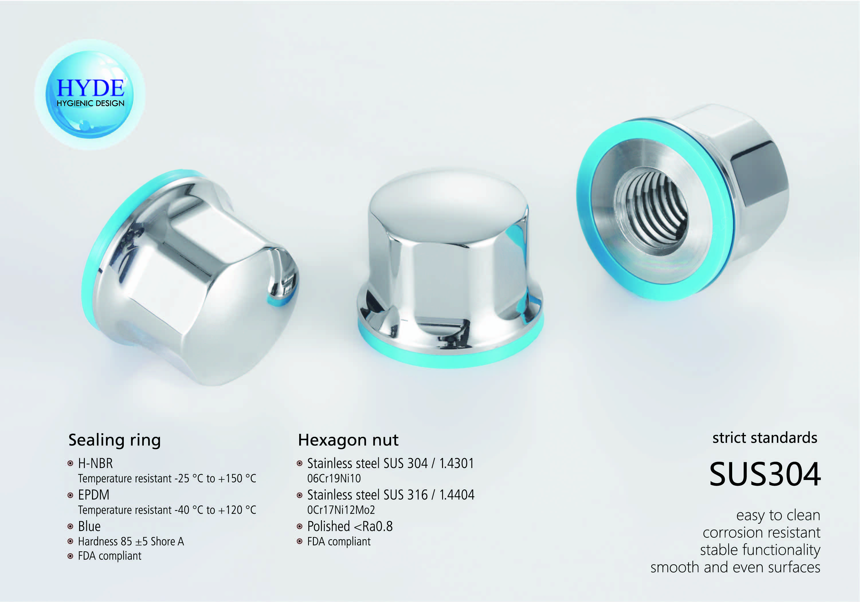 N1129 Hygienic Hexagon Nut with H-NBR sealing ring